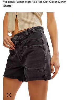 Free People Black Washed High-Rise Roll Cuff Denim Shorts